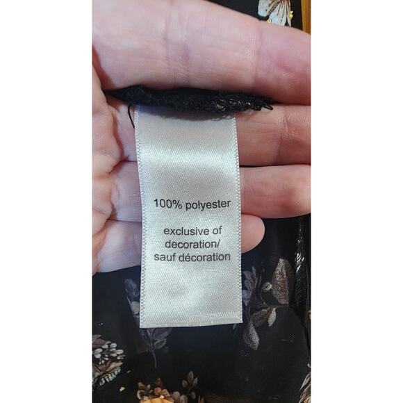 Maurices Women’s Floral Blouse Size 2 Black Gold Polka Dot Long Sleeve Top - Picture 9 of 10